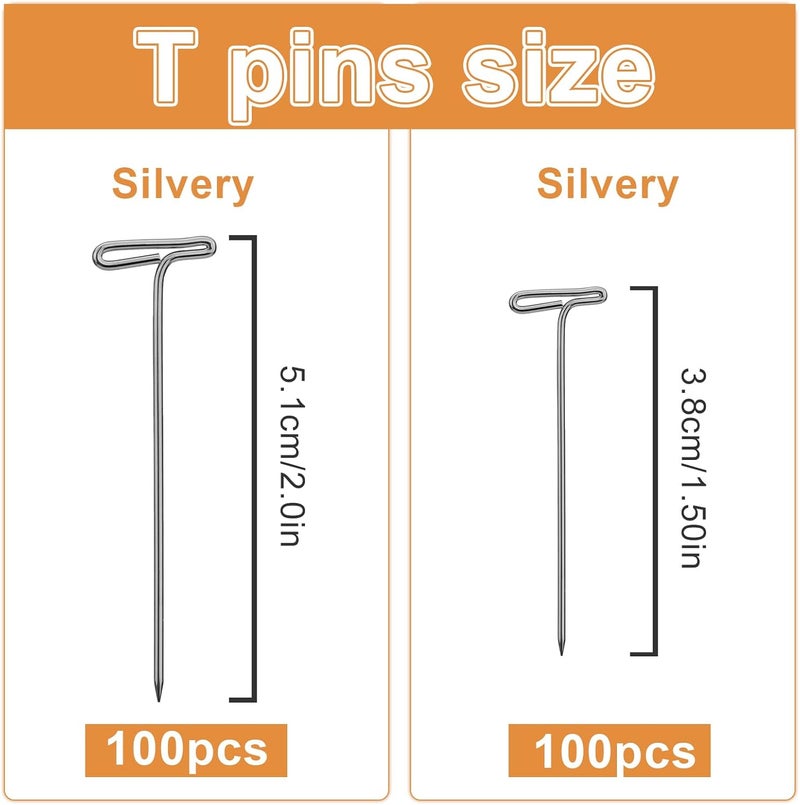 QMNNMA T Pins, 200 PCs T Shape Sewing Pins for Wigs and Crafts, Stainless Steel Push Pin Kit with Clear Box for Foam Head, Sewing, Crocheting and Modelling, 100 x 1.5 Inch and 100 x 2 Inch - Image 2
